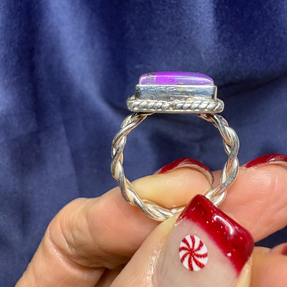 Ring Purple Mojave Turquoise Square 925 Sterling Silver Southwestern - Picture 9 of 10